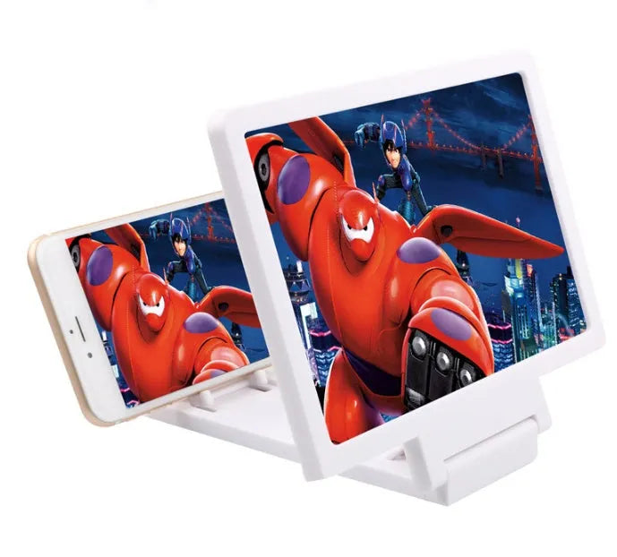 Black and white mobile phone stand with 3D screen amplifier and radiation reduction feature
