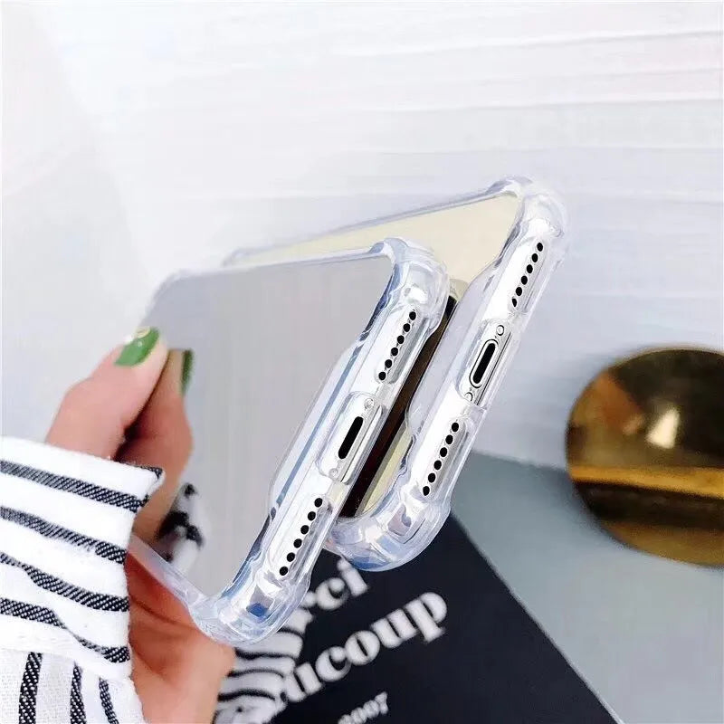 Mirror finish iPhone case in multiple colours showing reflective surface and TPU flexible material