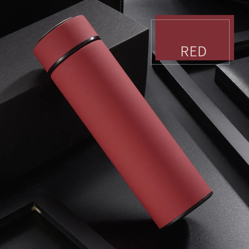 Black stainless steel vacuum water bottle with arrow-shaped mouth, 450ml capacity.