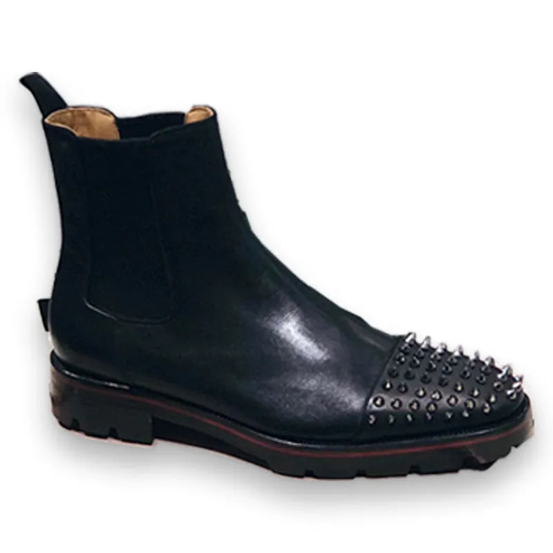 Men's black leather high-top business casual shoes with a leather sole.