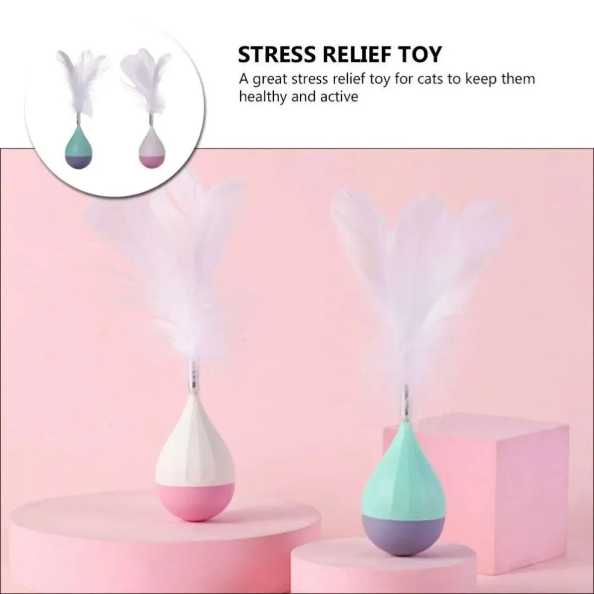 Green feather tumbler cat toy with aluminium alloy tease stick and goose feather teaser