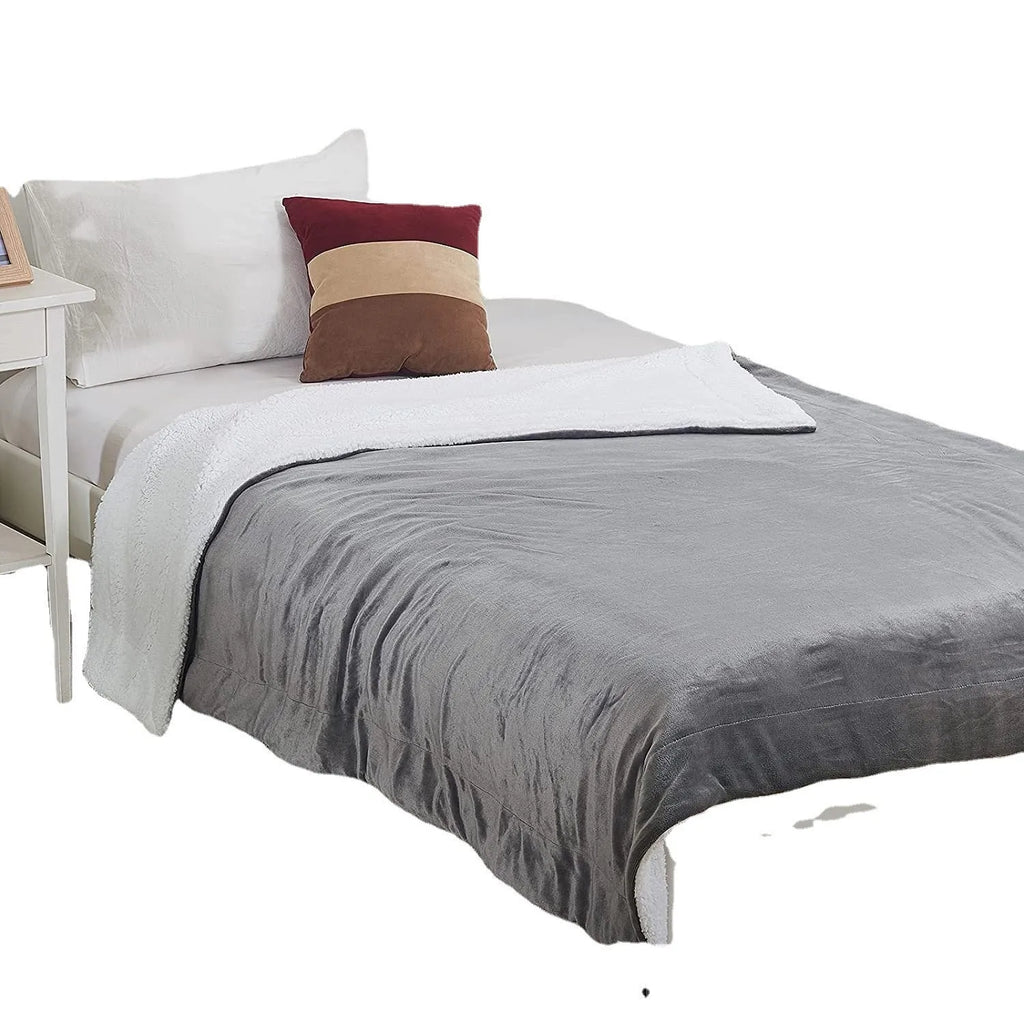 USB electric heating blanket with temperature control showing grey and white colour option