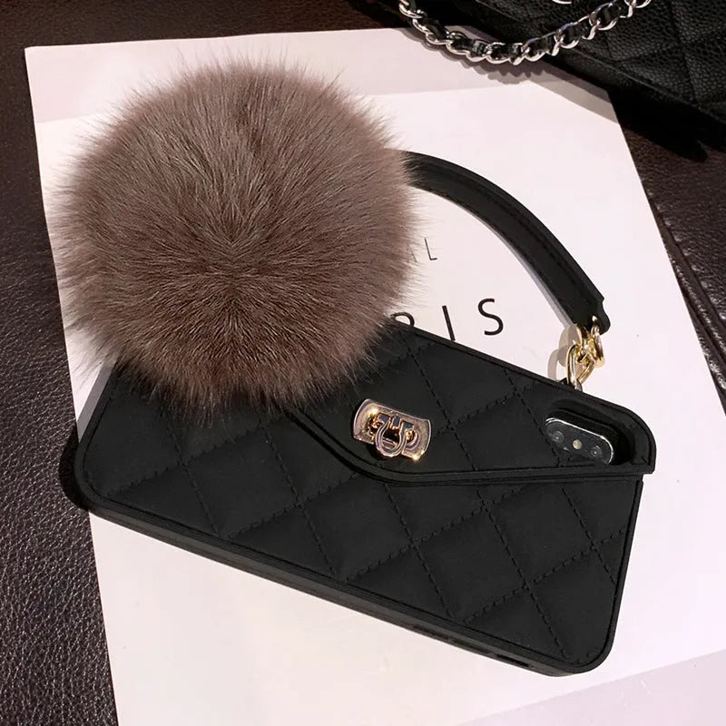 Hairball phone case with plush grid texture in dark green, black, or ash grey, made from TPU for iPhone.