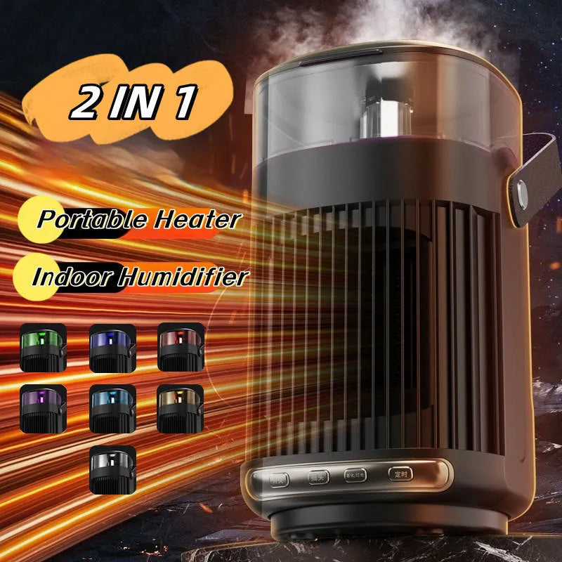 Black portable 2-in-1 heater and humidifier unit with front control buttons