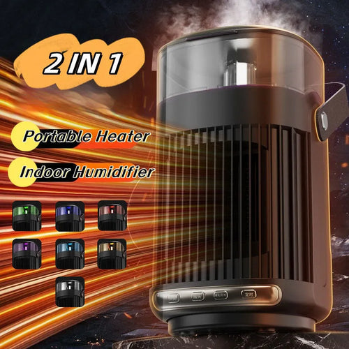 Black portable 2-in-1 heater and humidifier unit with front control buttons