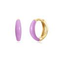 A pair of colourful epoxy oval curved earrings made from silver needle copper wire in a geometric U-shape design.