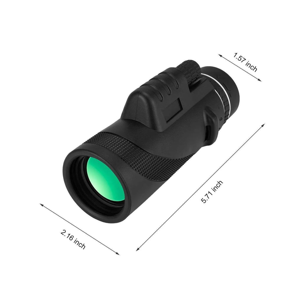 Black monocular telescope with 40x magnification and 60mm objective lens for outdoor observation