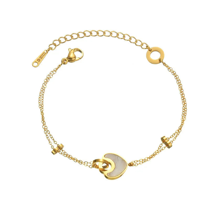 Stainless steel resin heart bracelet for women with double-layered loving heart design and adjustable clasp