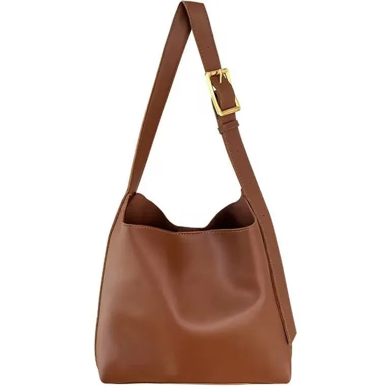 Women's soft PU shoulder bag set showing black ribbon and brown packet versions with swing threads detail