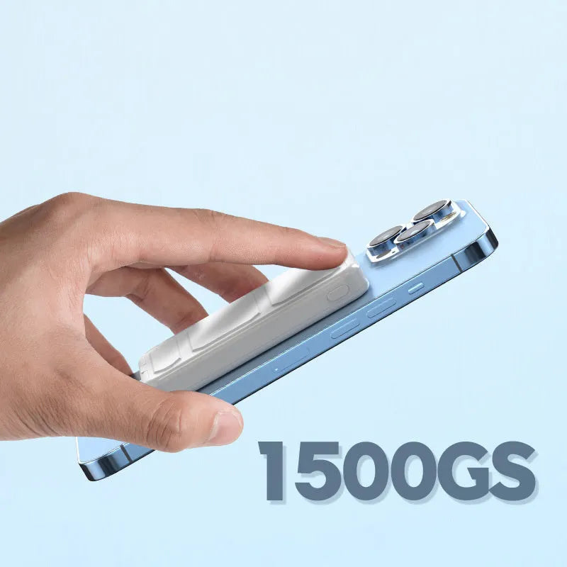 Magnetic wireless charging power bank with folding stand in Pearl White colour