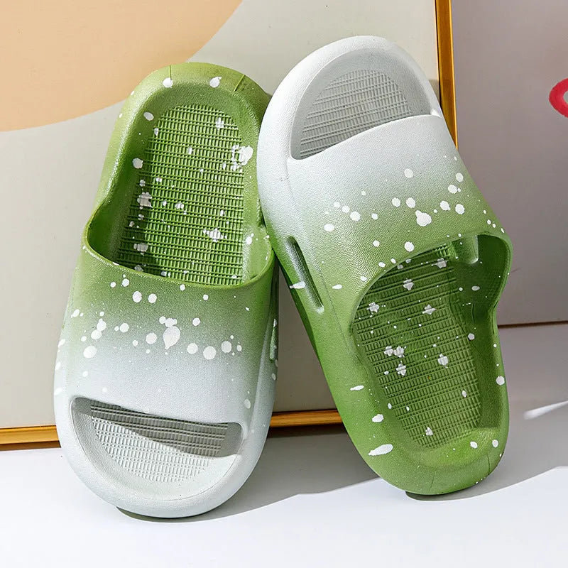 Gradient blue PVC slippers for children on a white background, showing sandal-style design.