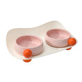 Ceramic double raised feeding bowl set for cats with non-slip support in pink, yellow, or pink yellow colour options