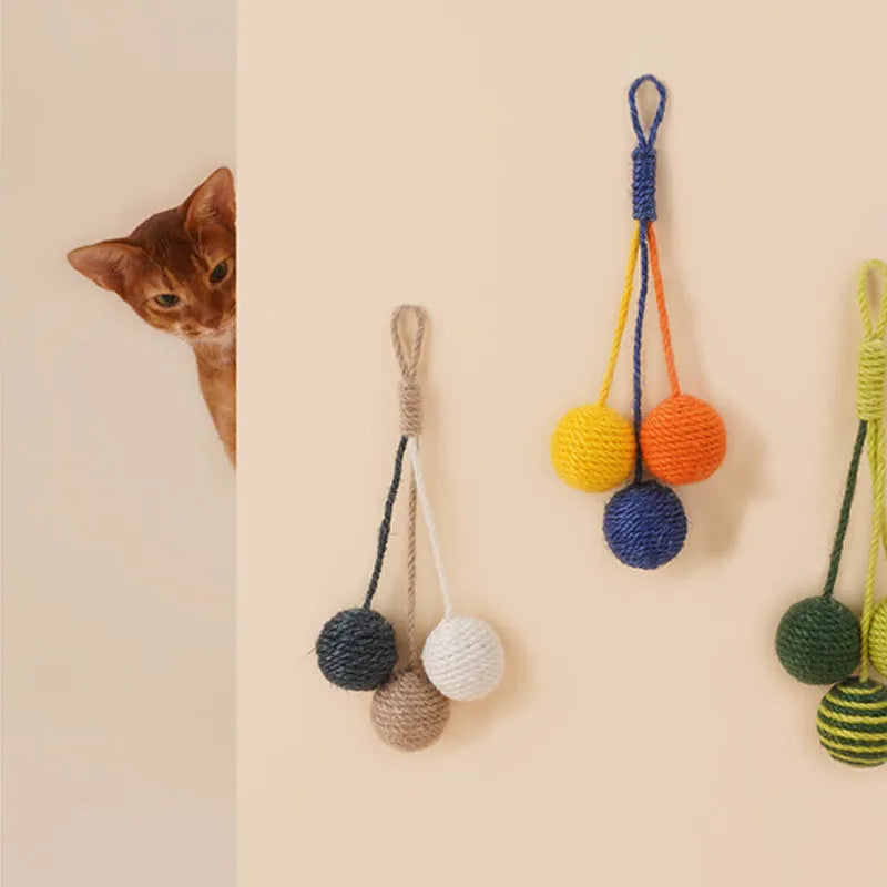 Cat toy set showing bite-resistant catnip ball and 255mm teaser stick in blue, green and multicolour options