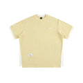 Retro alphabet embroidered waffle t-shirt in loose pullover style with short sleeves