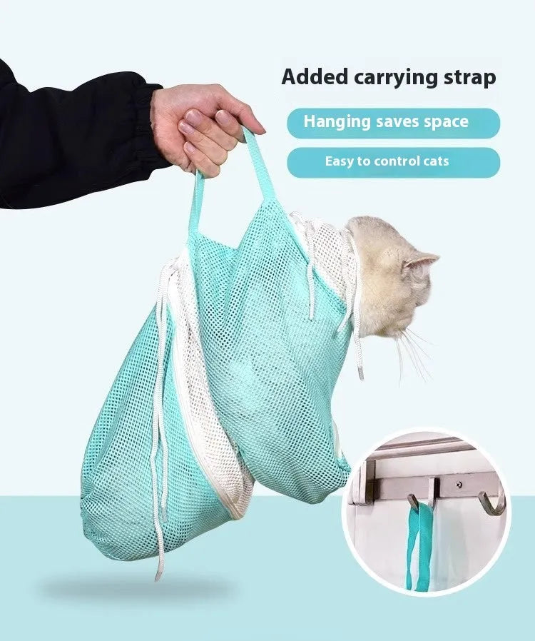 Upgraded fifth-generation cat grooming bag in grey and white colour with detachable lifting straps
