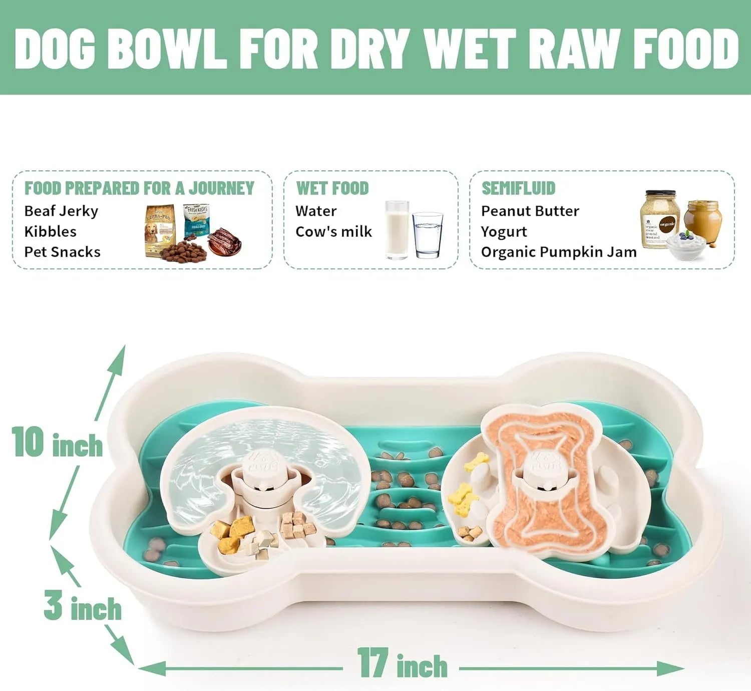Large green slow feeder dog bowl with puzzle maze design for dry and wet food.