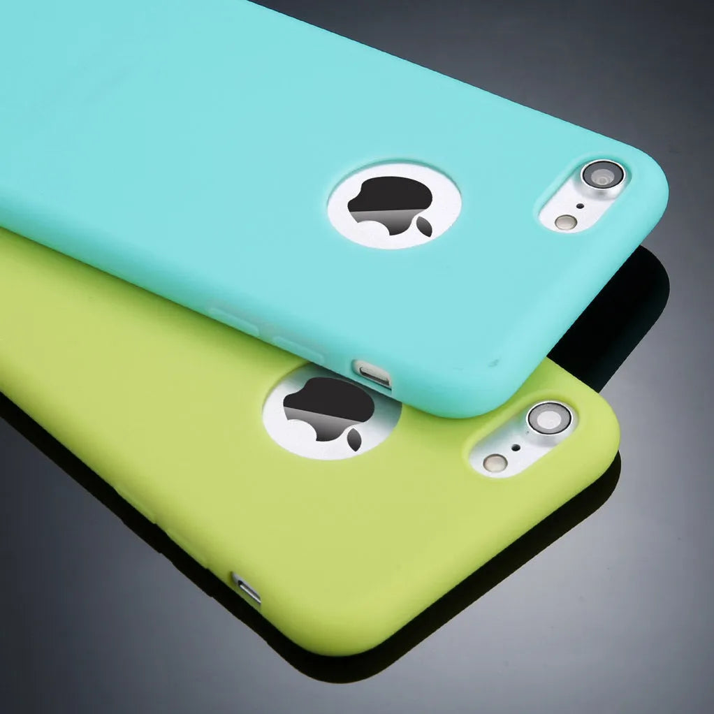 USLION soft silicone candy colour phone case for iPhone in blue, shown on an iPhone model.