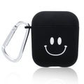 Black and pink AirPods earphone covers with decorative flower and smiley face back designs.