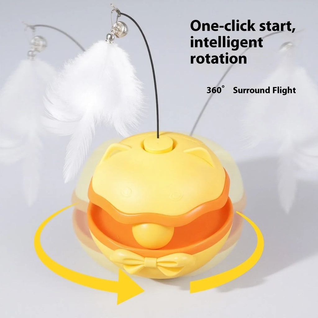 Electric cat teasing stick with LED light in lemon yellow, sky blue, and soft fog grey colour options.