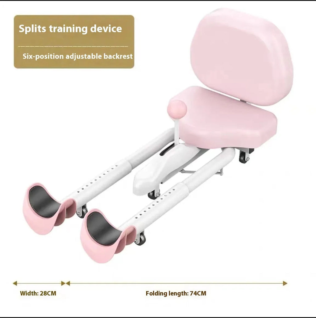 Leg opener stretching equipment with steel frame and foam padding in pink colour