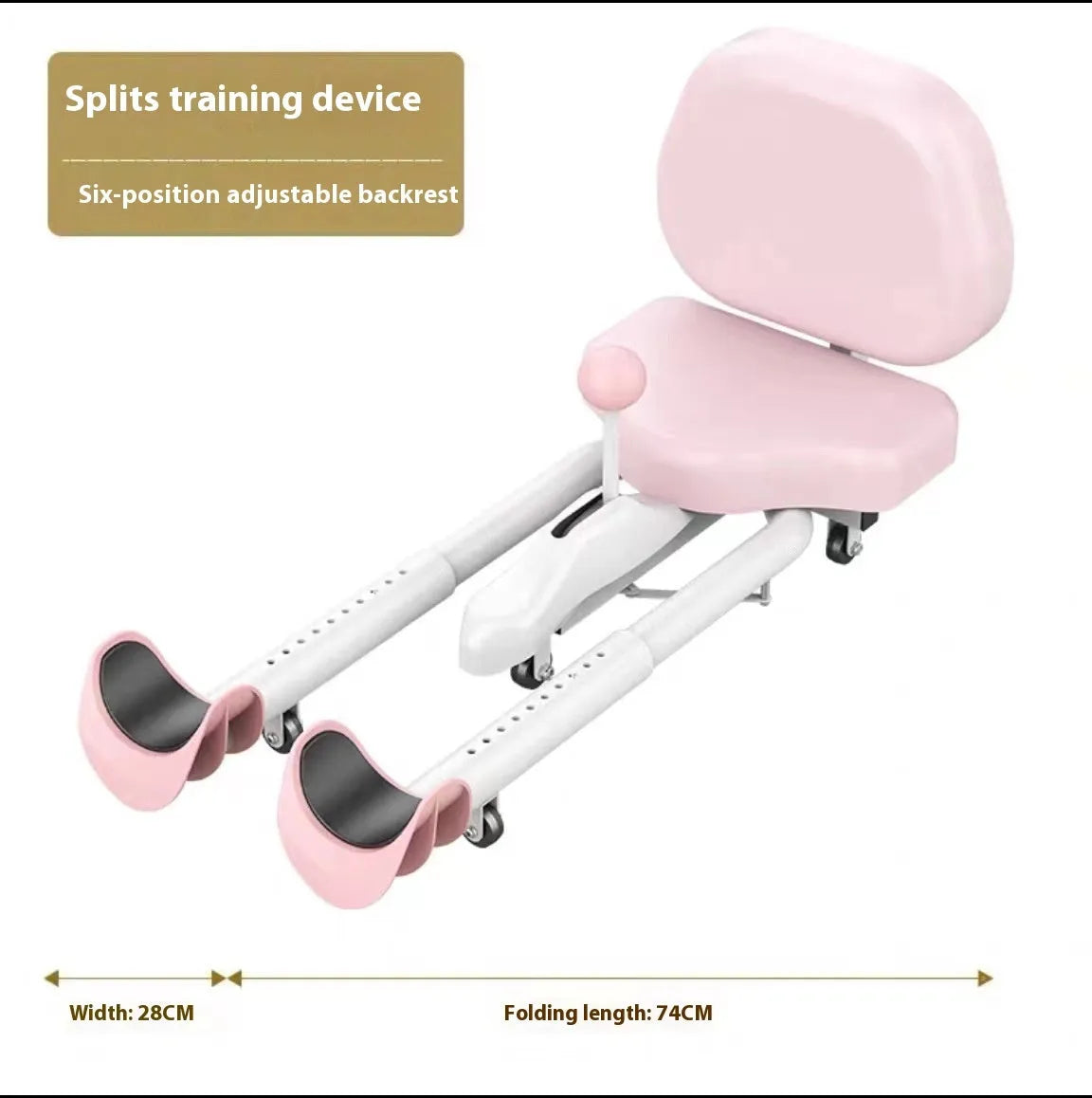 Leg opener stretching equipment with steel frame and foam padding in pink colour