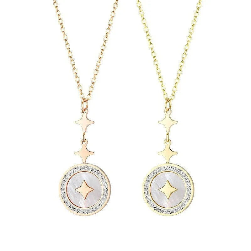 Six-pointed star titanium steel necklace for women in geometric hexagonal design with adjustable chain