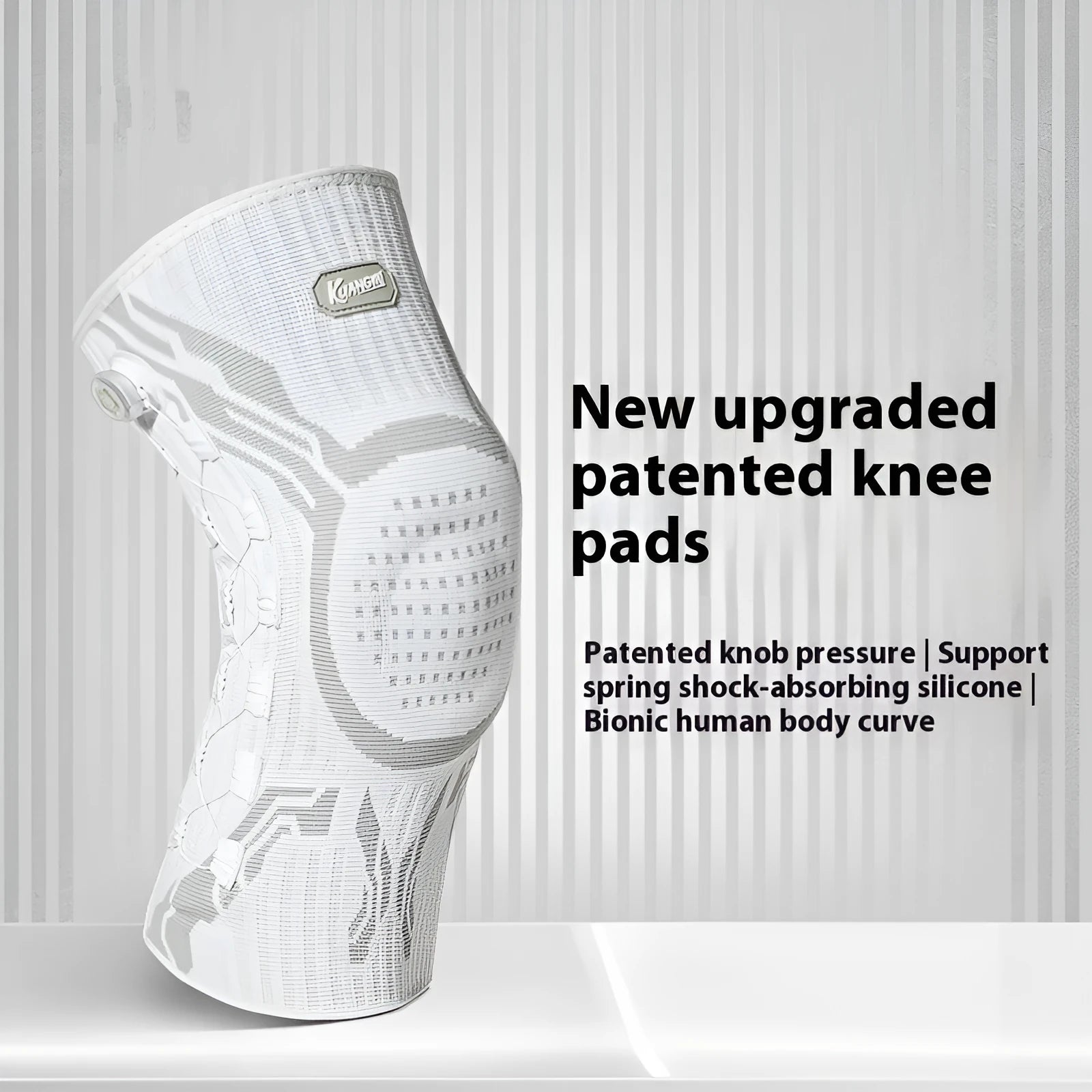 Grey-white sports knee pads for basketball running football badminton in M L XL sizes