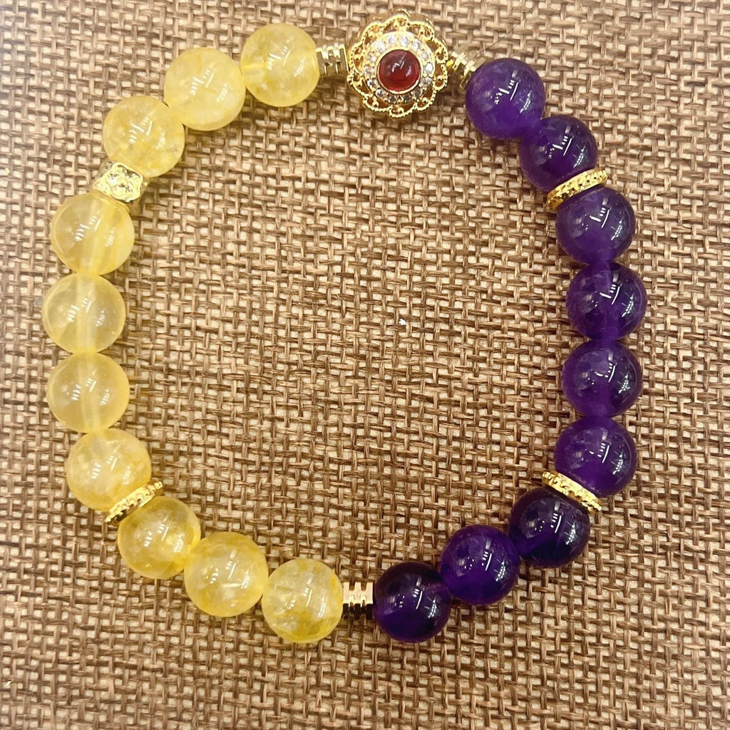 Handmade women's yellow and purple crystal amethyst bracelet with manual craftsmanship