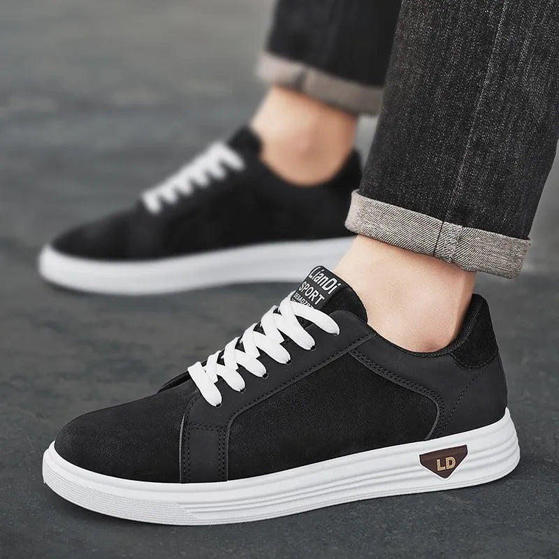 Men's black snake pattern PU leather high-top casual sneakers with round toe and rubber sole