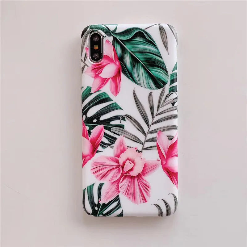 Pink floral pattern TPU back cover case for iPhone models