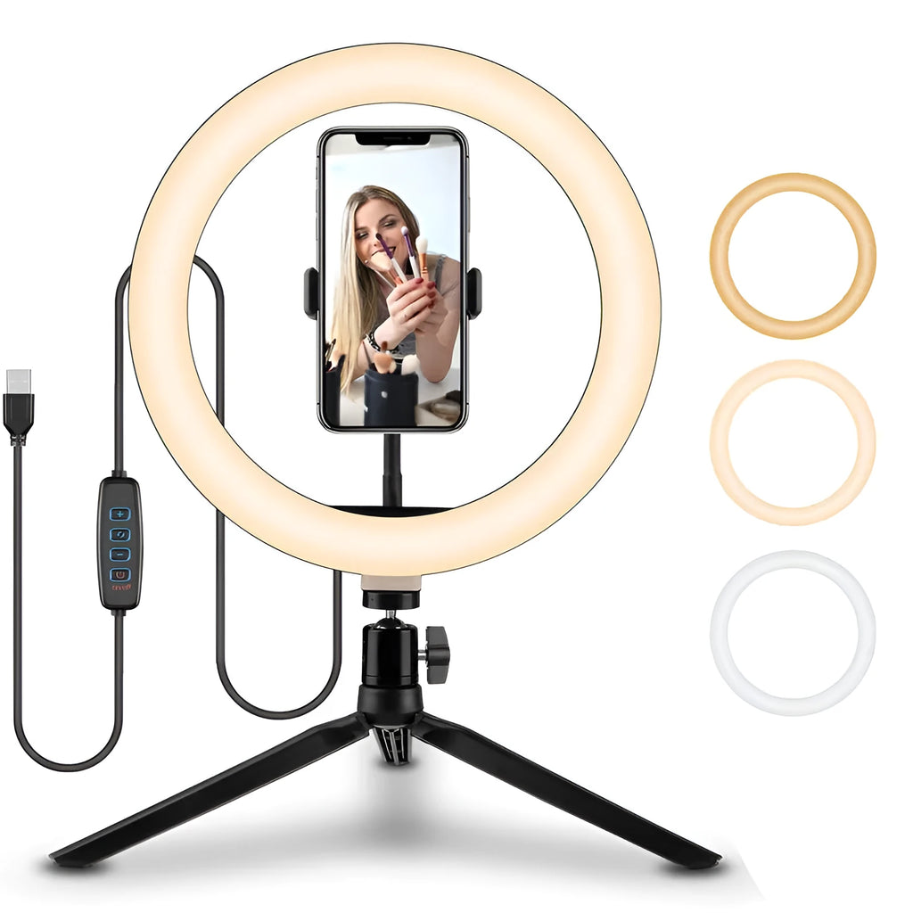 10-inch smartphone ring light with metal stand bracket for selfie photography