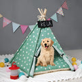 Green triangular cotton pet tent kennel for dogs and cats, wood stick splicing pet nest in S M L sizes
