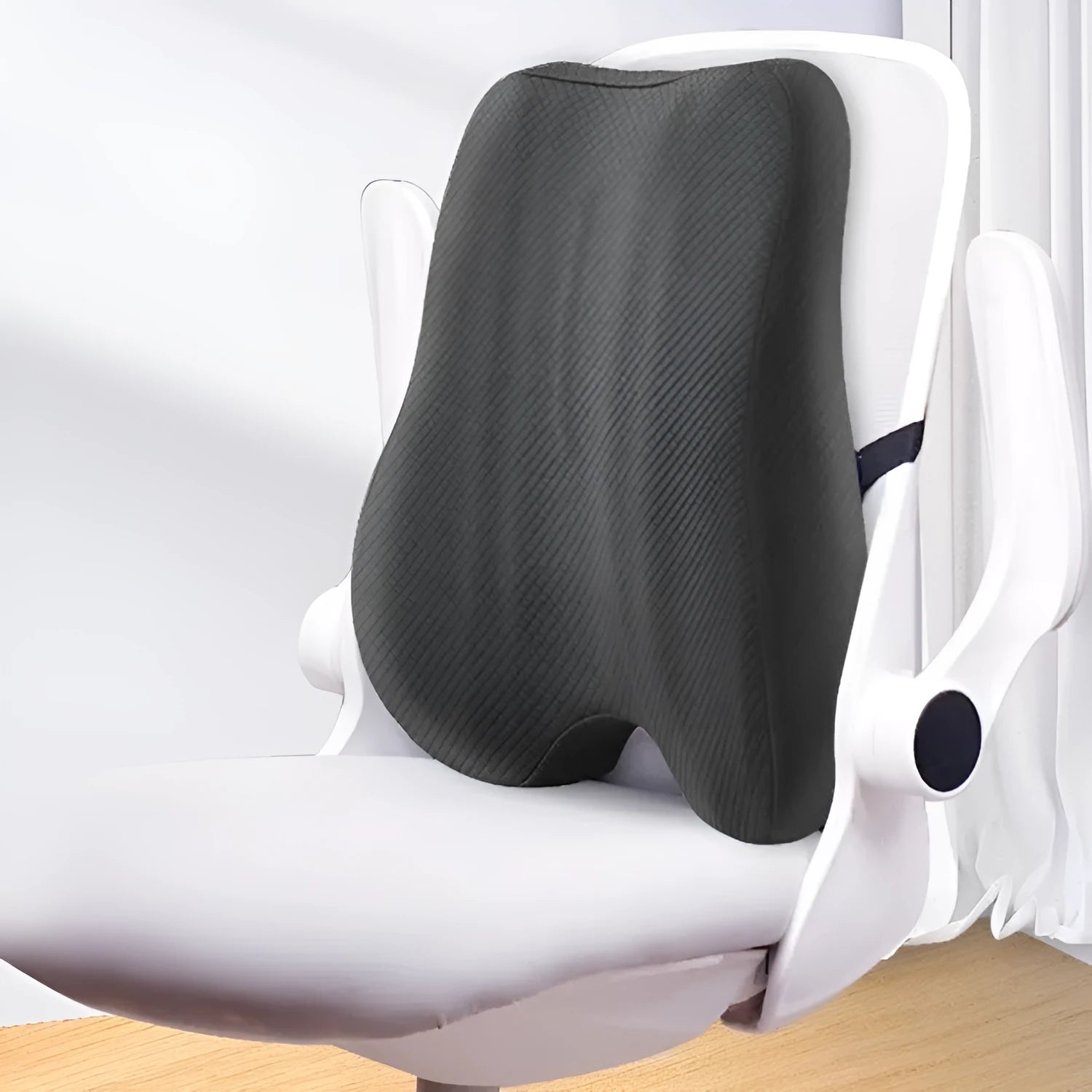 Rectangular grey lumbar support cushion for office chairs, 40x40x8cm with polyester filling