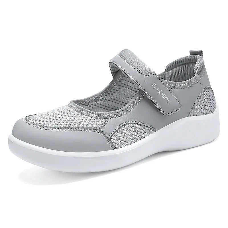 Women's low-top casual shoes in mesh fabric with Velcro strap, shown in multiple colours.