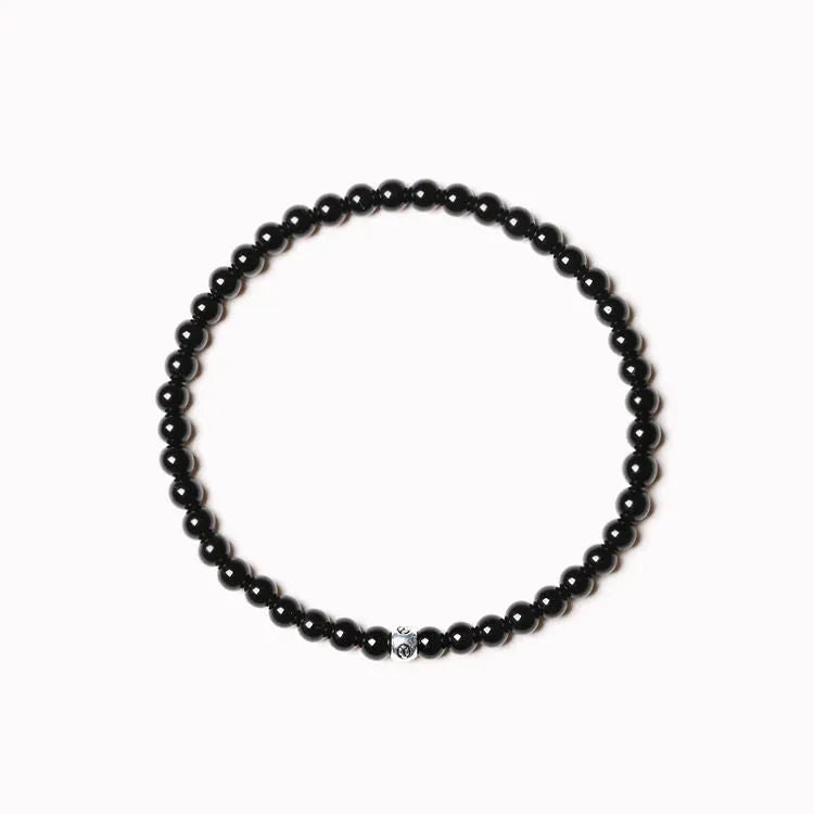 Mixed agate bracelet with obsidian, blue san and black agate 4mm beads in geometric design