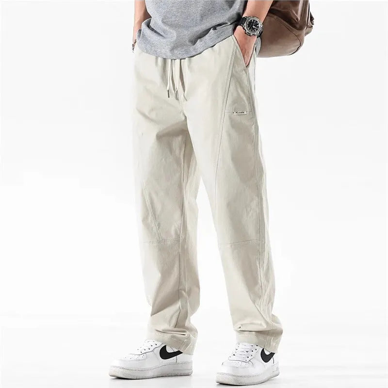 Casual wide-leg trousers in antibacterial cotton fabric, showing milky white and black colour options