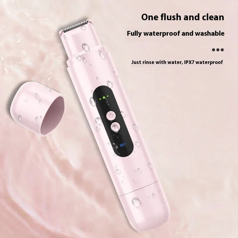 White and pink electric armpit hair trimmer depilator with USB charging cable