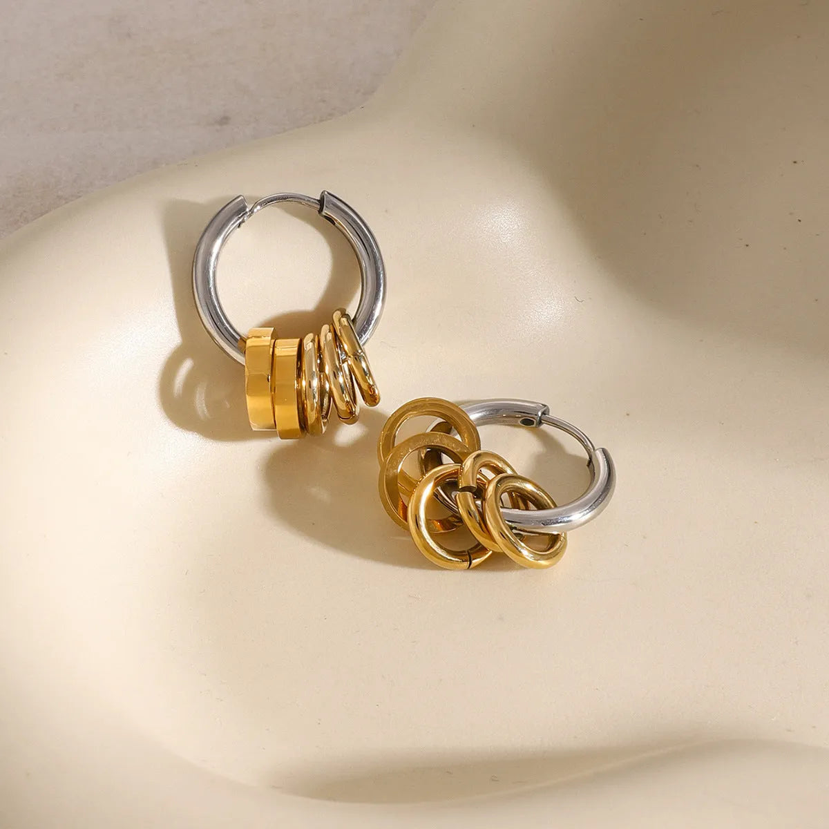 Stainless steel colour matching earrings with electroplating finish in unisex ins style