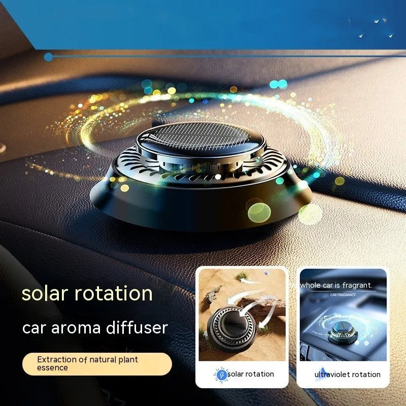 Black solar-powered car aromatherapy decoration with electromagnetic de-icing function on dashboard