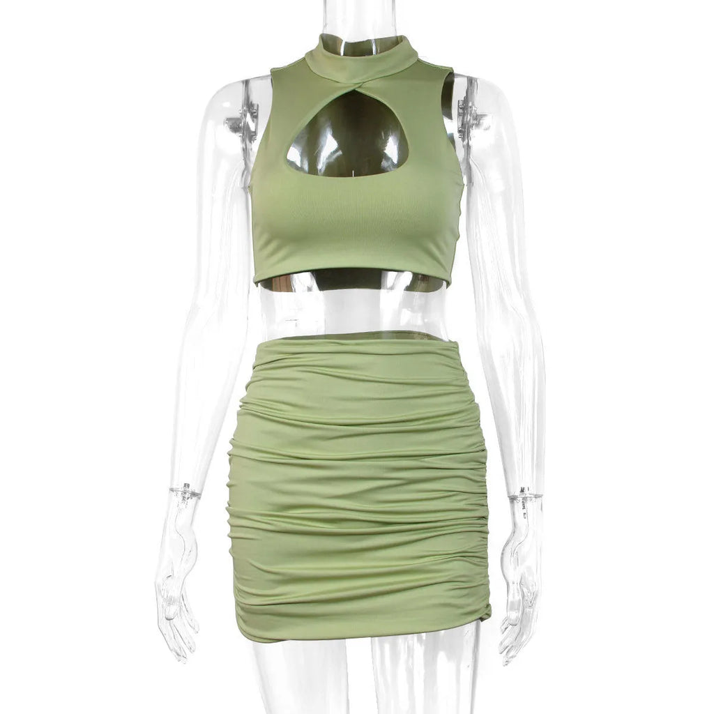 Women's light purple hollow-out vest and split skirt two-piece set for summer