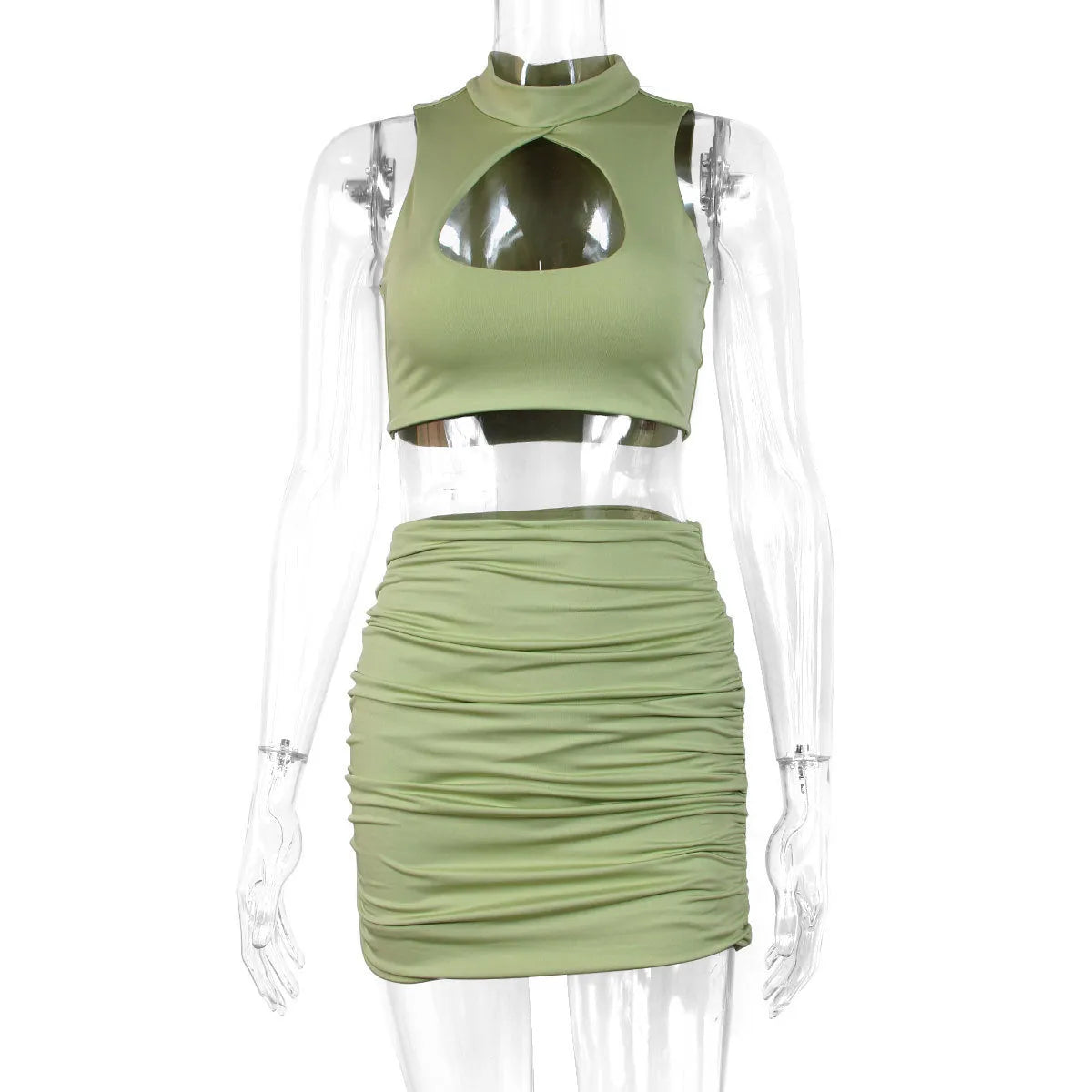 Women's light purple hollow-out vest and split skirt two-piece set for summer