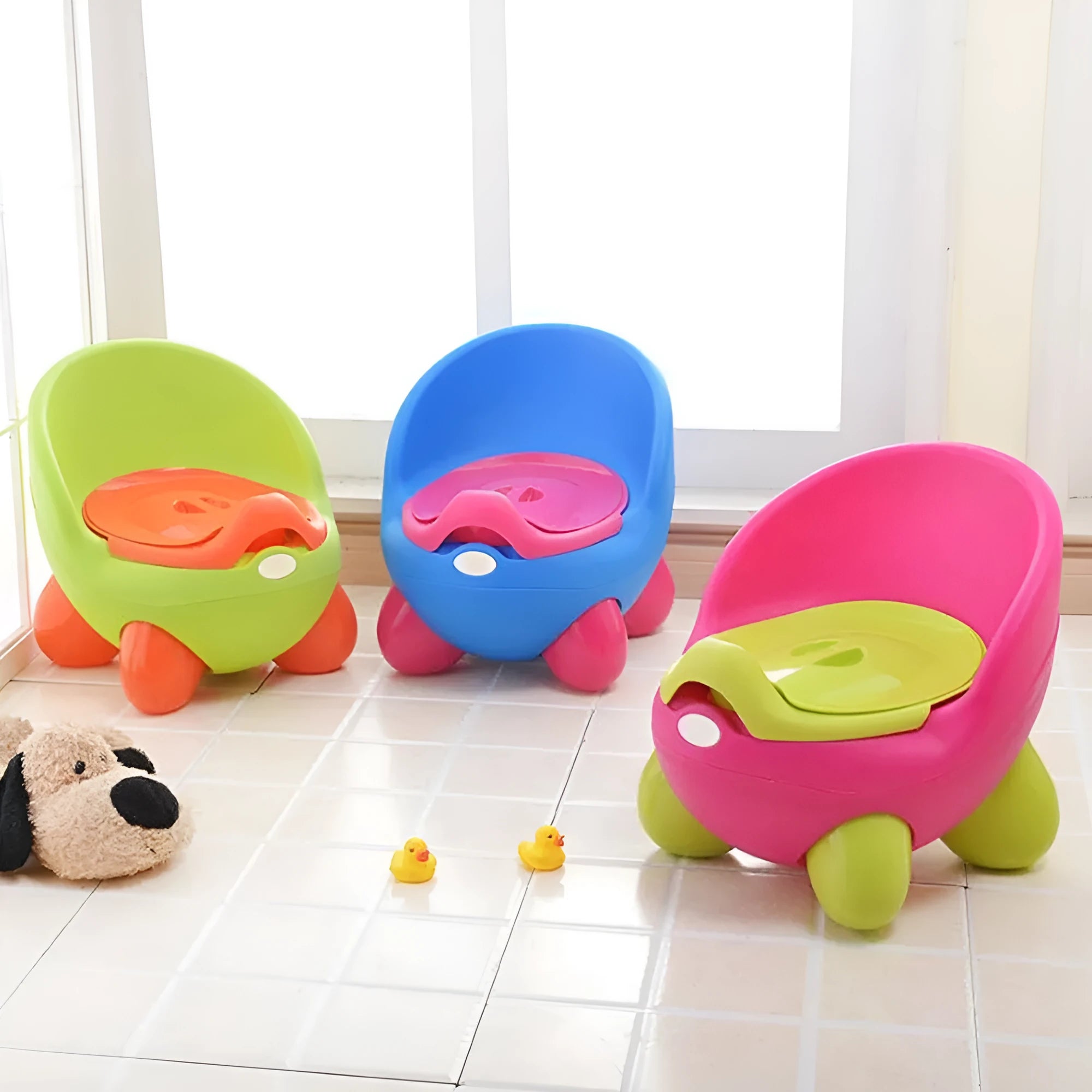 Dandan cartoon-themed baby toilet potty training seat for toddlers in assorted colours.