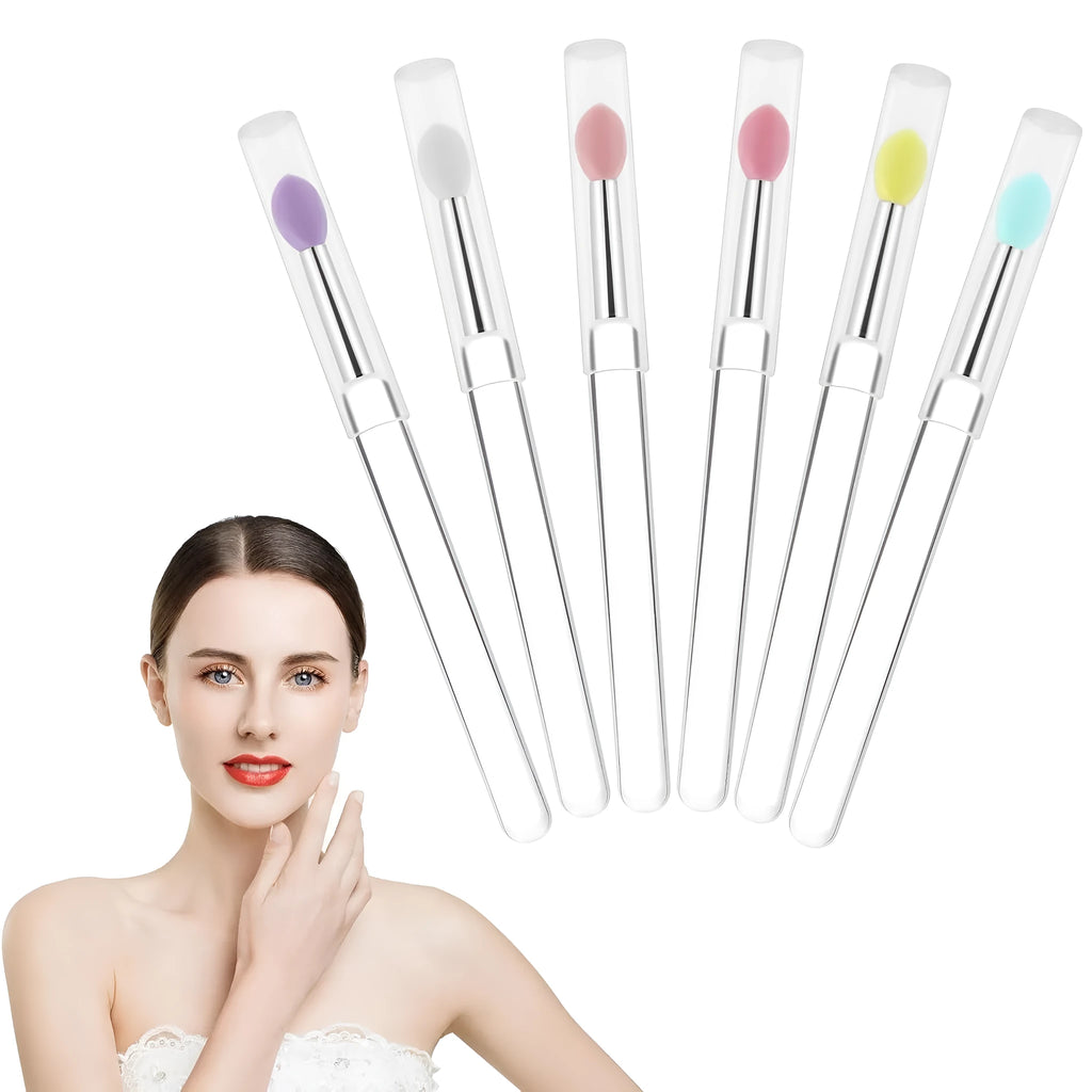 Set of reusable silicone lip brushes with protective caps in eight different colours