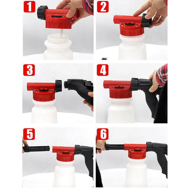 Green foam pot high pressure water gun sprayer for garden use.