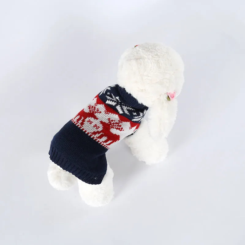 Navy blue knitted Christmas sweater for dogs with European and American style design
