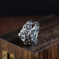 Silver adjustable open ring with Jibeast animal zodiac pattern and diamond detailing