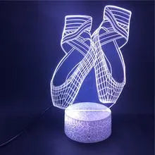 Ballet 3D LED night light with remote control showing seven colour gradient on acrylic board with ABS base