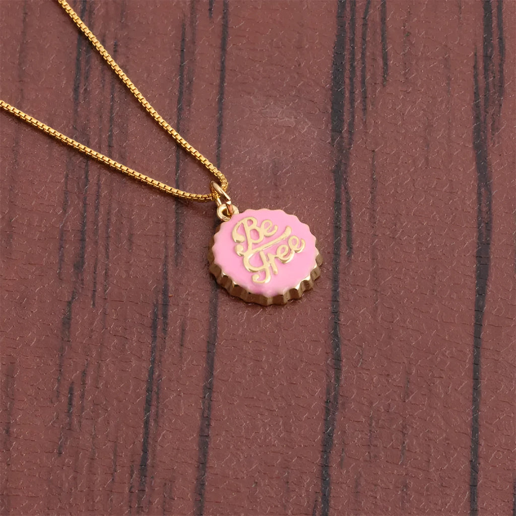Copper bottle cap pendant necklace with 18K gold electroplated finish on a 40cm box chain