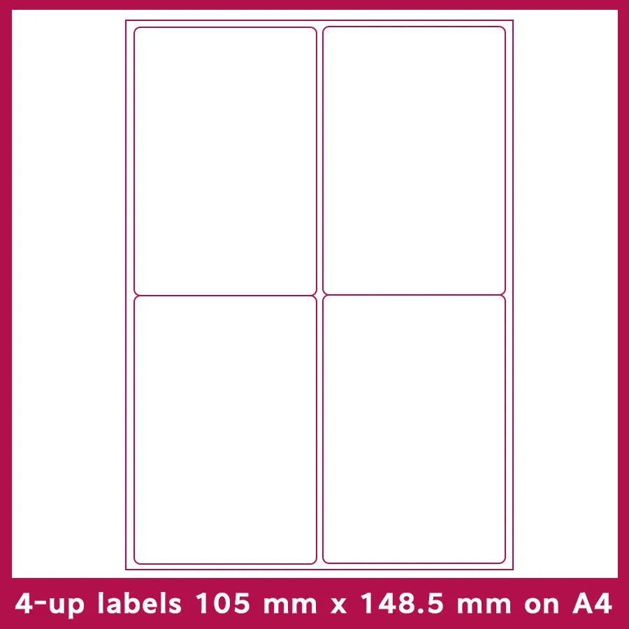 Pack of 100 pre-cut A4 FBA barcode label sheets showing multiple grid format options