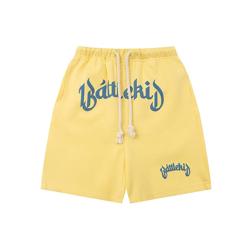 Men's loose-fit hip hop shorts in cotton blend fabric, cropped length, multiple colours